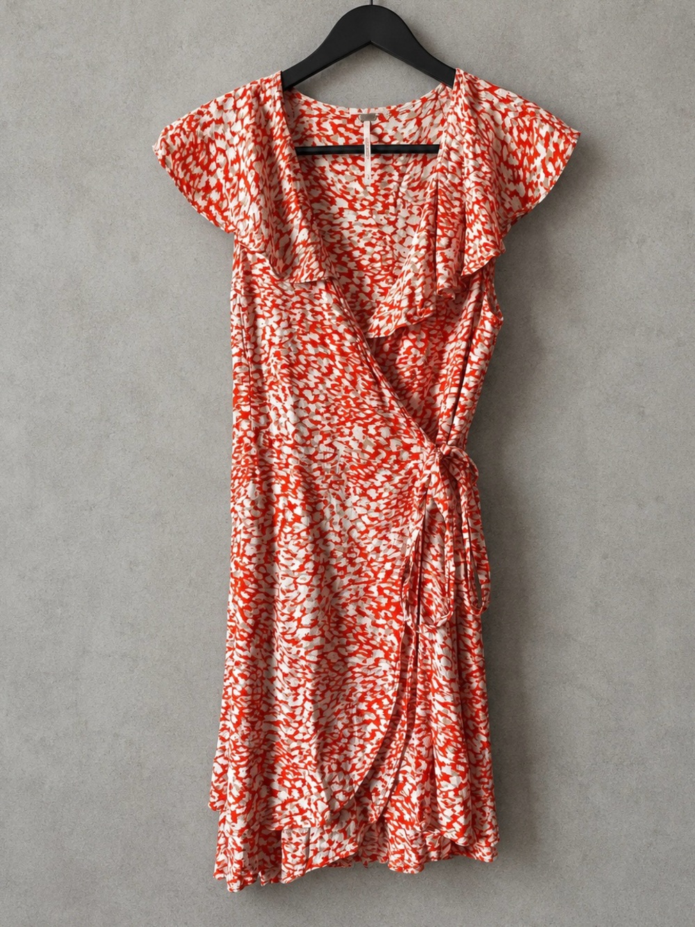 Free People Coral Orange Abstract Print Wrap Dress Medium